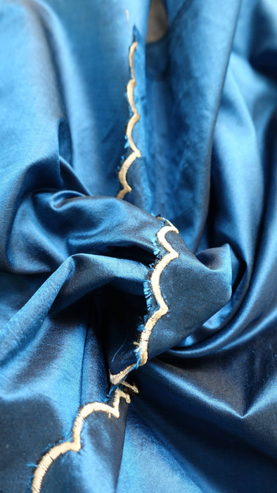 Plain Blue Vintage Pure Silk - New