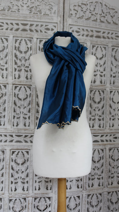 Plain Blue Vintage Pure Silk - New