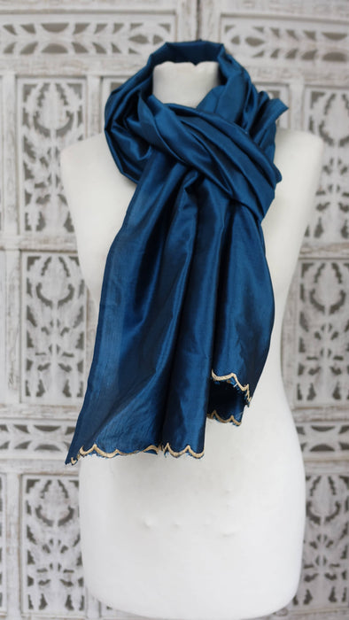 Plain Blue Vintage Pure Silk - New