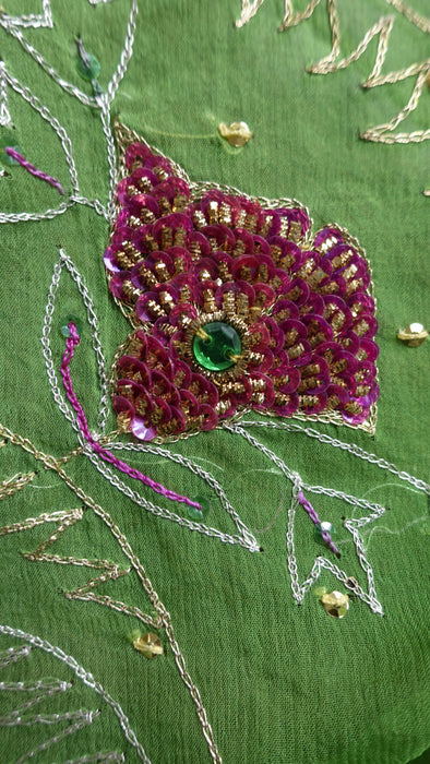 Vintage Green And Pink Embellished Dupatta - New