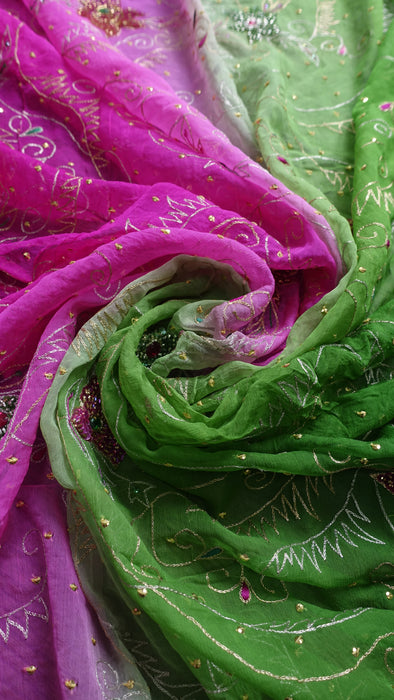 Vintage Green And Pink Embellished Dupatta - New