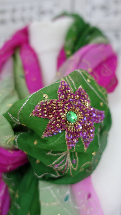Vintage Green And Pink Embellished Dupatta - New