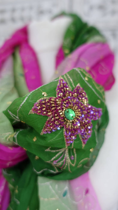 Vintage Green And Pink Embellished Dupatta - New