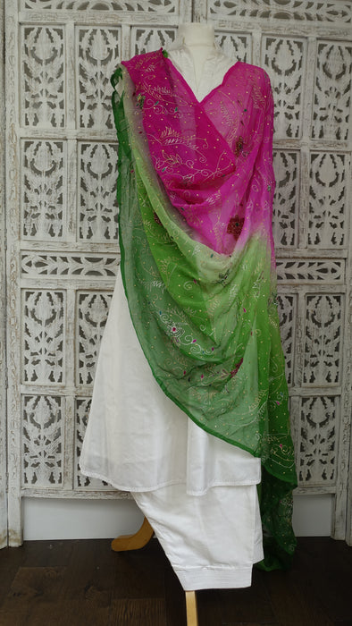 Vintage Green And Pink Embellished Dupatta - New