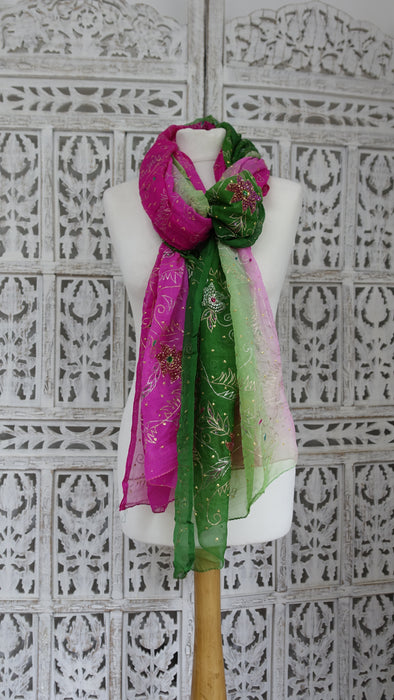 Vintage Green And Pink Embellished Dupatta - New