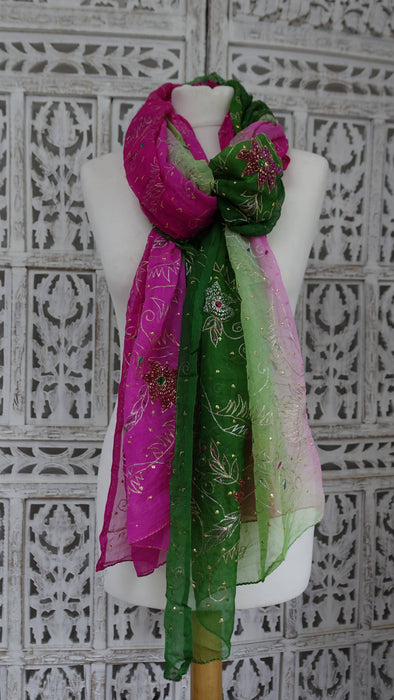 Vintage Green And Pink Embellished Dupatta - New