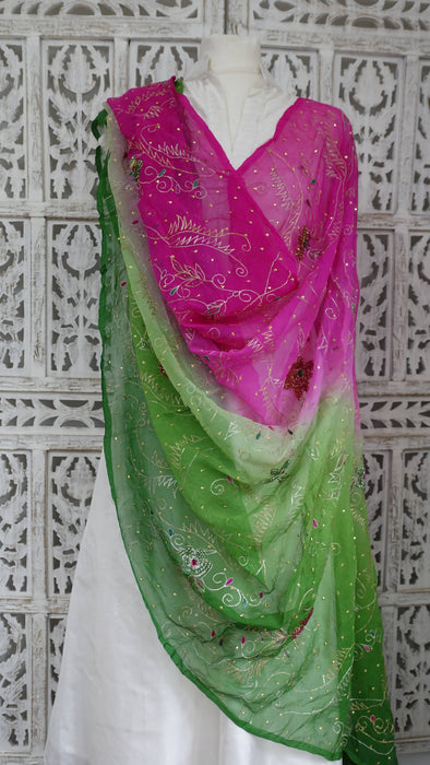 Vintage Green And Pink Embellished Dupatta - New