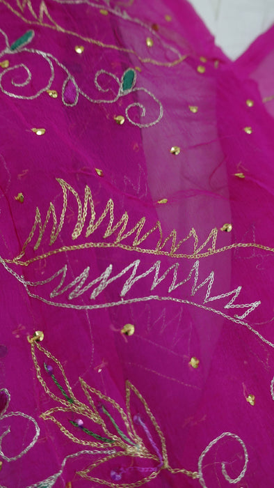 Vintage Green And Pink Embellished Dupatta - New