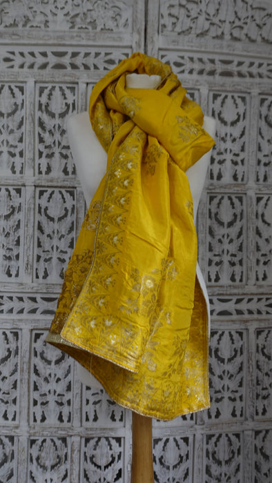 Yellow Silk Blend Shawl - New