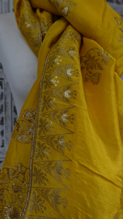 Yellow Silk Blend Shawl - New