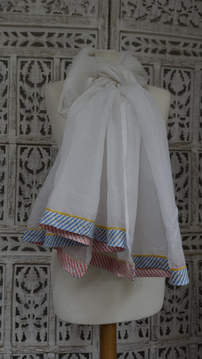 White Cotton With Printed Colourful Edging Dupatta - New