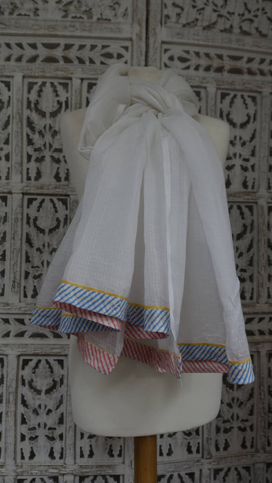 White Cotton With Printed Colourful Edging Dupatta - New