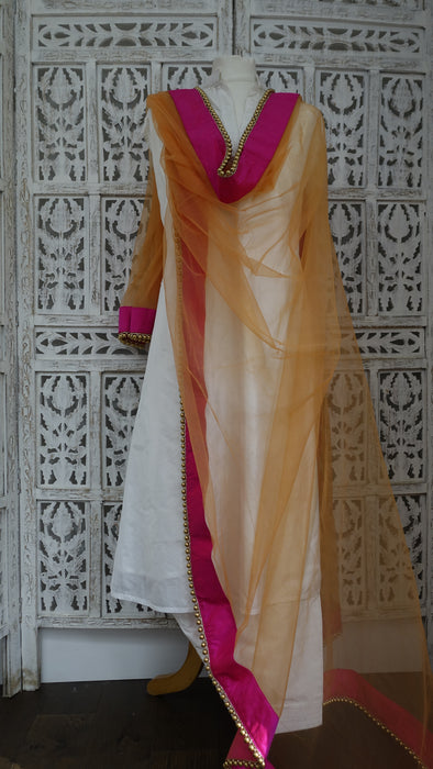 Peachy Orange Beaded Dupatta - New