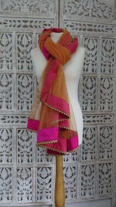 Peachy Orange Beaded Dupatta - New