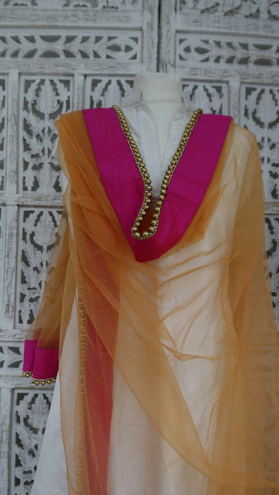 Peachy Orange Beaded Dupatta - New