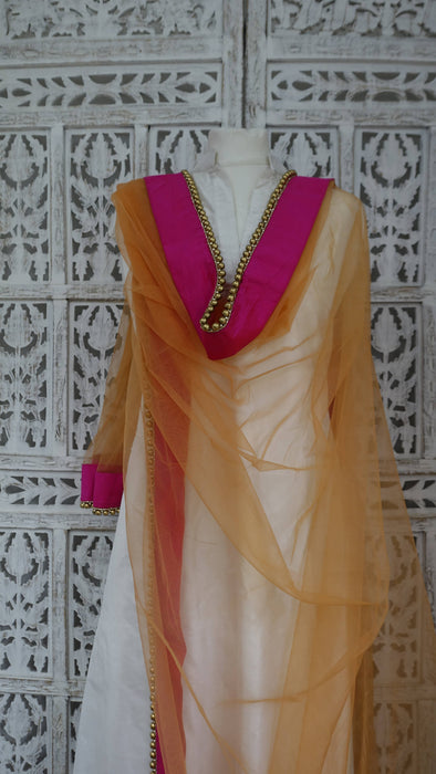 Peachy Orange Beaded Dupatta - New