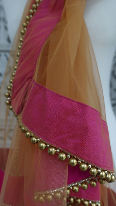 Peachy Orange Beaded Dupatta - New