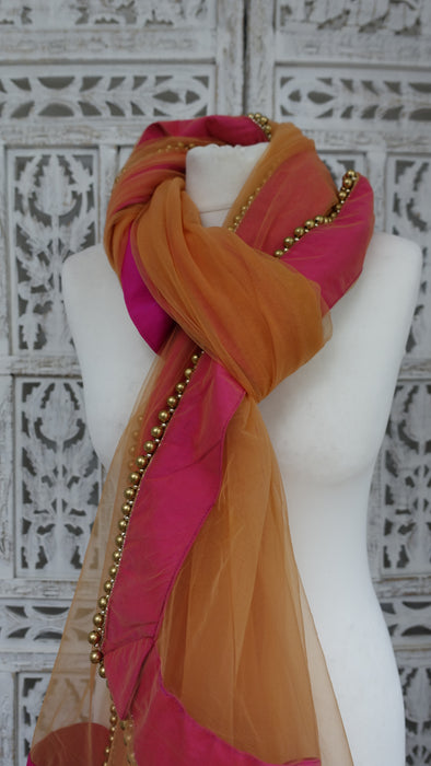Peachy Orange Beaded Dupatta - New