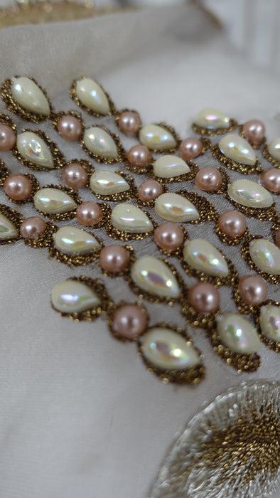 Soft Grey Pearl Beaded Voile Dupatta - New