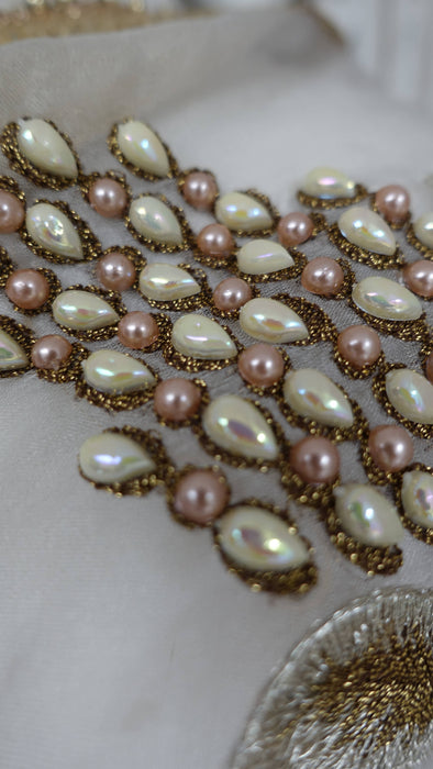 Soft Grey Pearl Beaded Voile Dupatta - New