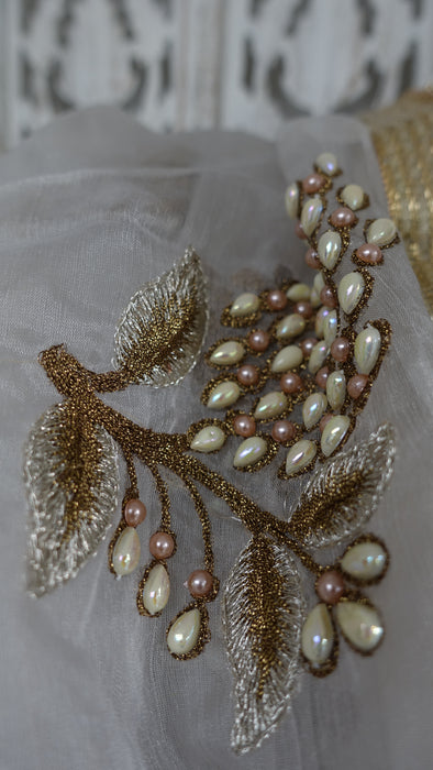 Soft Grey Pearl Beaded Voile Dupatta - New