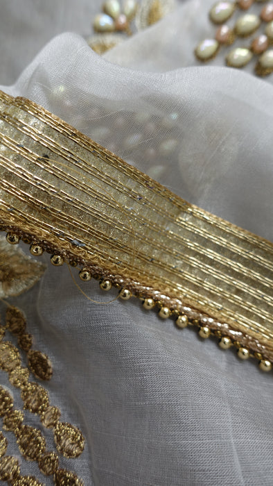 Soft Grey Pearl Beaded Voile Dupatta - New