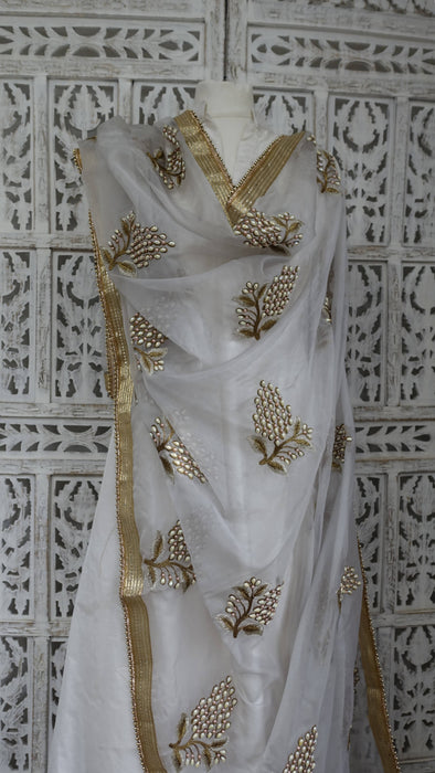 Soft Grey Pearl Beaded Voile Dupatta - New