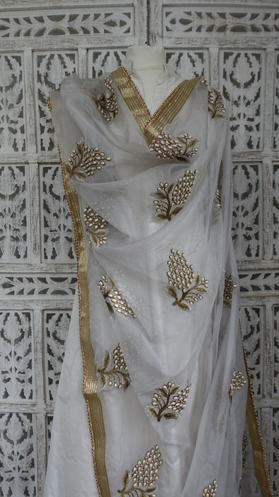 Soft Grey Pearl Beaded Voile Dupatta - New