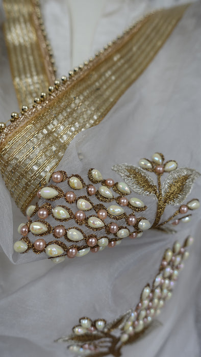 Soft Grey Pearl Beaded Voile Dupatta - New