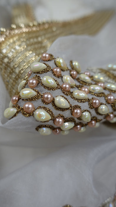 Soft Grey Pearl Beaded Voile Dupatta - New