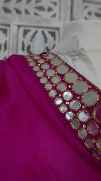 Red Pink Orange Mirror Silk Dupatta - New