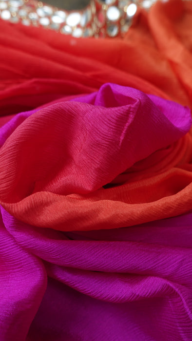 Red Pink Orange Mirror Silk Dupatta - New