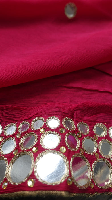 Red Pink Orange Mirror Silk Dupatta - New