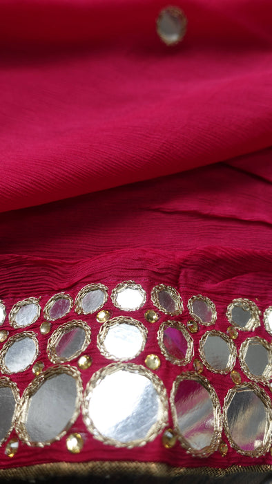 Red Pink Orange Mirror Silk Dupatta - New