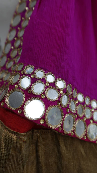 Red Pink Orange Mirror Silk Dupatta - New