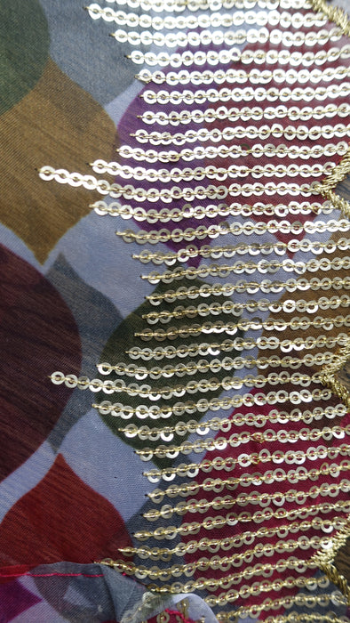 Colourful Voile Dupatta With Gold Sequin Detailing -New