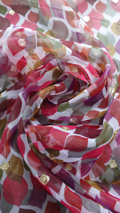 Colourful Voile Dupatta With Gold Sequin Detailing -New