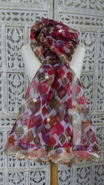 Colourful Voile Dupatta With Gold Sequin Detailing -New