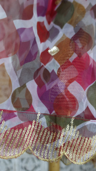 Colourful Voile Dupatta With Gold Sequin Detailing -New