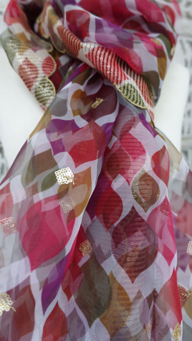 Colourful Voile Dupatta With Gold Sequin Detailing -New