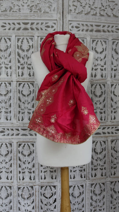 Pink Red Silk Blend Dupatta - New