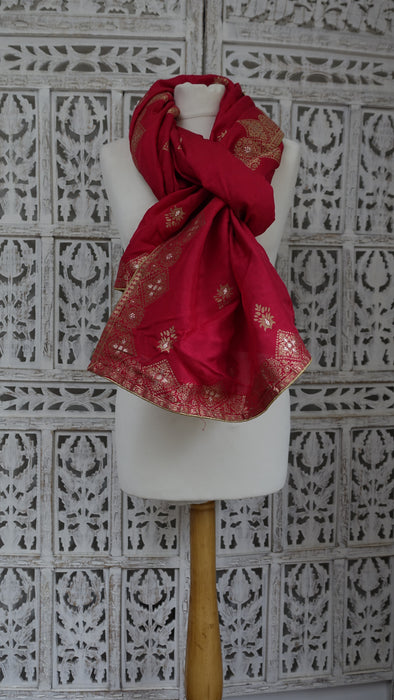 Pink Red Silk Blend Dupatta - New