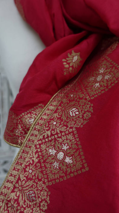 Pink Red Silk Blend Dupatta - New
