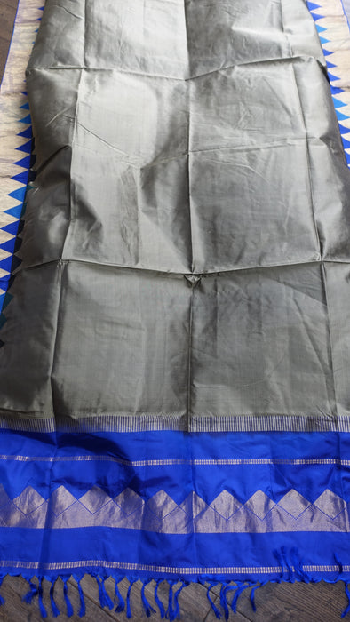 Khaki Green And Blue Vintage Silk Dupatta - New