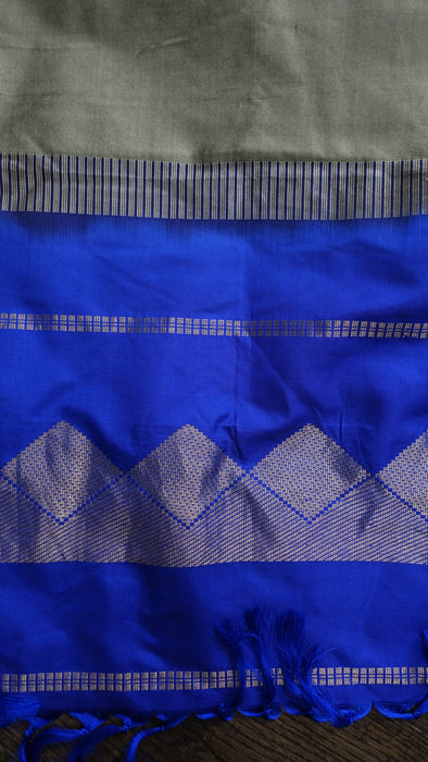 Khaki Green And Blue Vintage Silk Dupatta - New