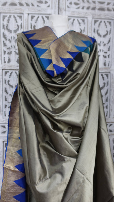 Khaki Green And Blue Vintage Silk Dupatta - New
