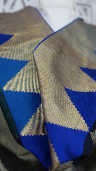 Khaki Green And Blue Vintage Silk Dupatta - New
