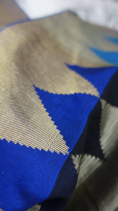 Khaki Green And Blue Vintage Silk Dupatta - New