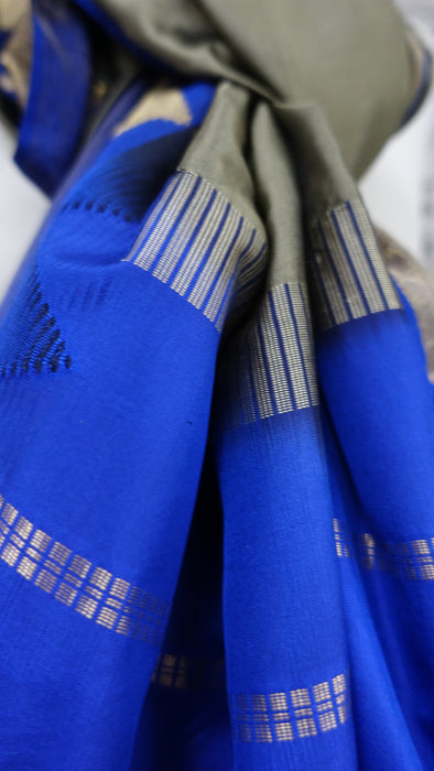 Khaki Green And Blue Vintage Silk Dupatta - New