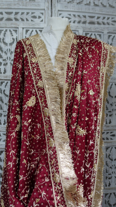 Maroon Sateen Silk Vintage Wedding Dupatta - New
